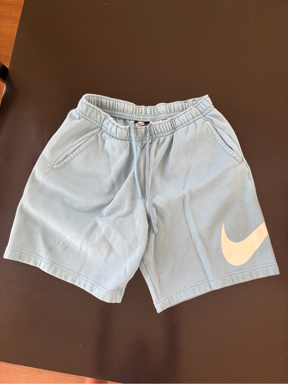 Nike Men’s Pale Blue Athletic Fleece Shorts with White Swoosh